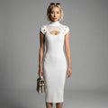 Robe midi tricotée ajourée blanche - Mode Coréenne Élégante - Taille S