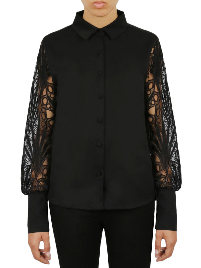 Cutout Sleeve Button Down