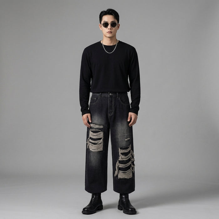 Pantalon denim droit déstructuré unisexe - Koreanxwear - Taille S