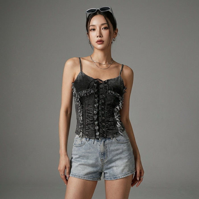 Top court denim bretelles ajustables femme - Koreanxwear - Taille One Size