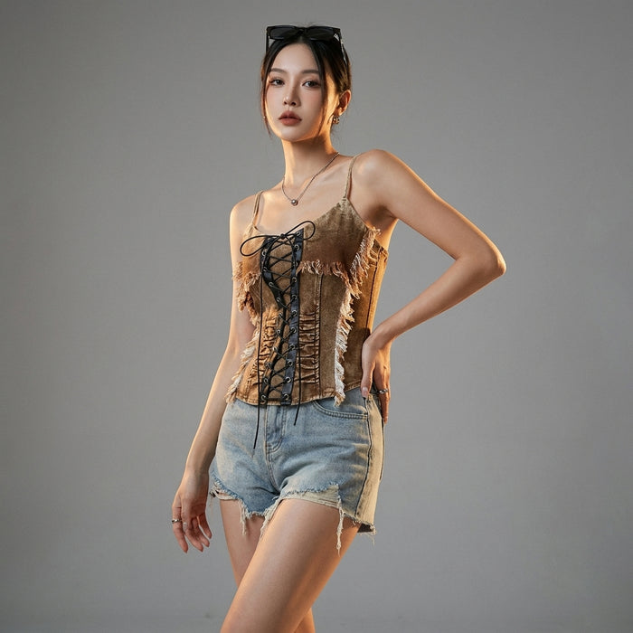 Top court denim bretelles ajustables femme - Koreanxwear - Taille One Size