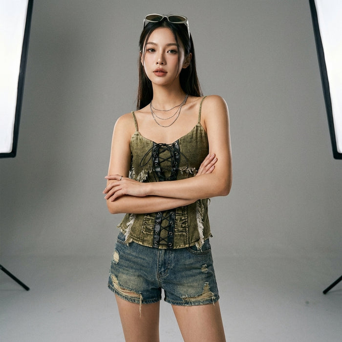 Top court denim bretelles ajustables femme - Koreanxwear - Taille One Size