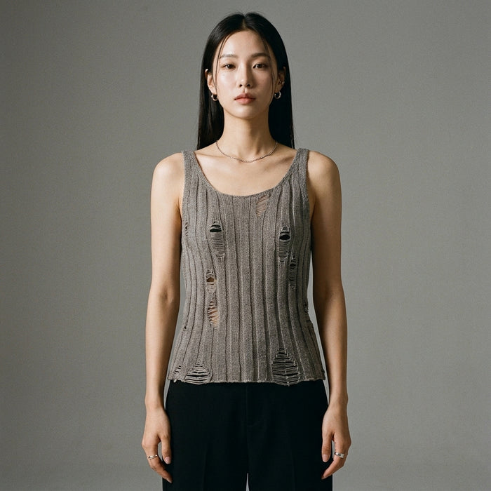 Débardeur court tricoté déchiré femme - K-fashion streetwear - Taille S