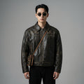 Veste moto homme marron effet vieilli - Style streetwear Coréen - Taille M
