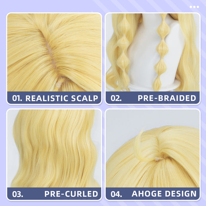 DokiDoki Anime Cosplay Wig Long Curly Blonde Hair Pre Braided