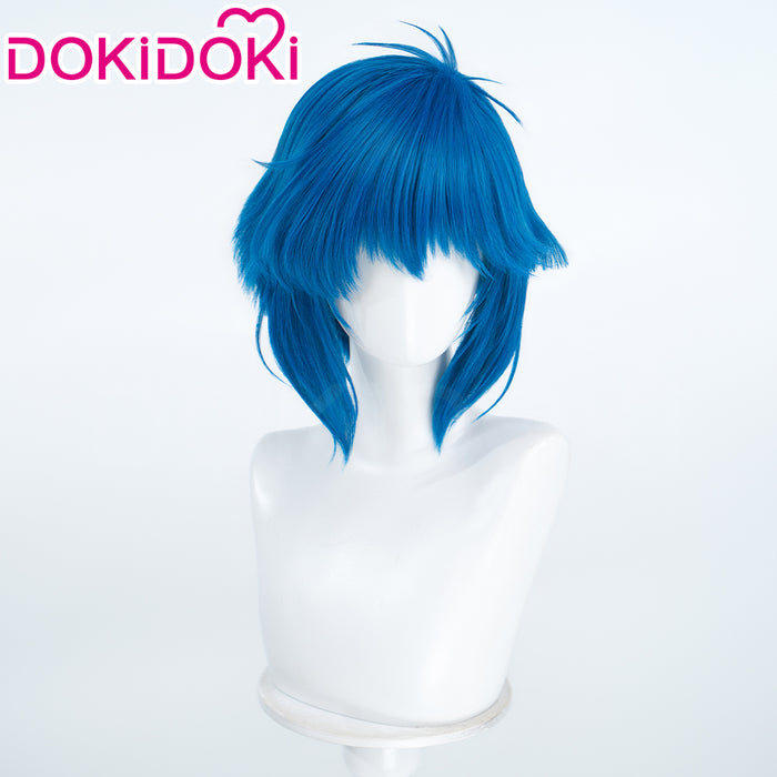 DokiDoki Anime Cosplay Wig Short Straight Blue Hair Layered Cut