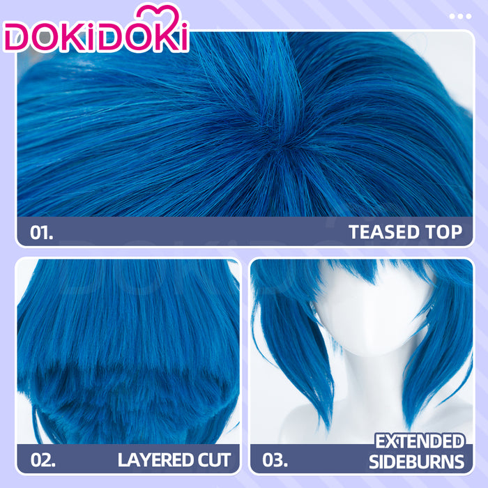 DokiDoki Anime Cosplay Wig Short Straight Blue Hair Layered Cut