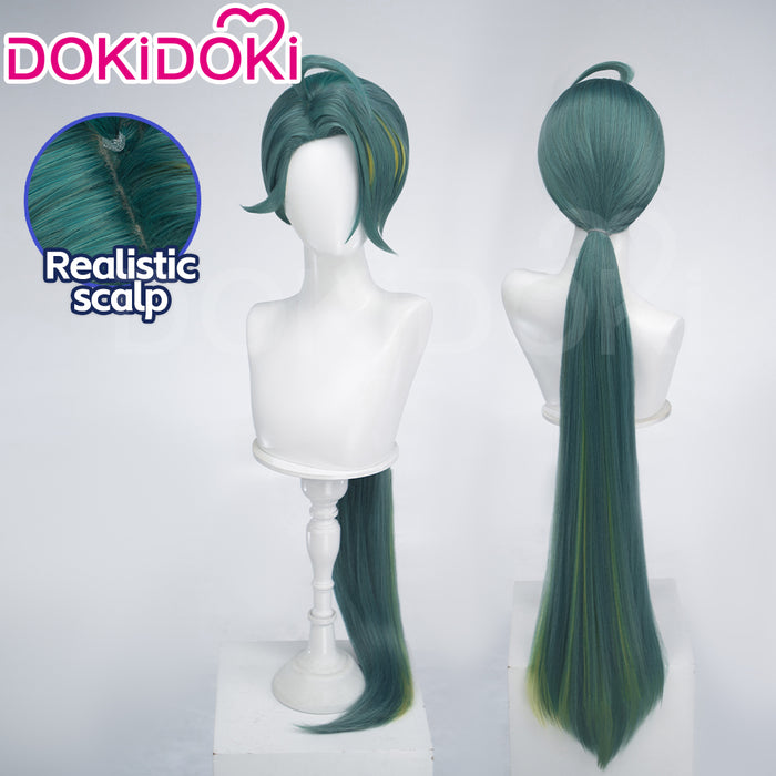 DokiDoki Game Cosplay Trainer Wig Long Straight Green Yellow Highlight Hair