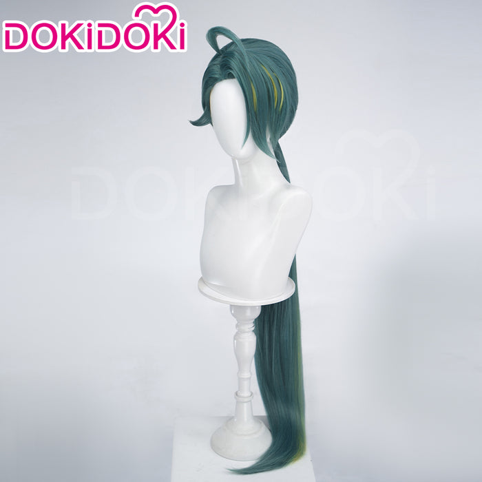 DokiDoki Game Cosplay Trainer Wig Long Straight Green Yellow Highlight Hair