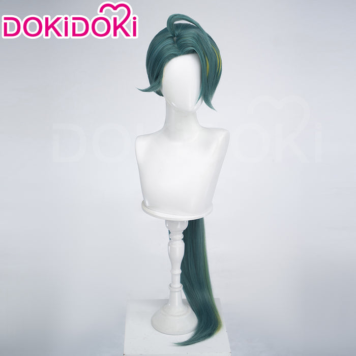 DokiDoki Game Cosplay Trainer Wig Long Straight Green Yellow Highlight Hair