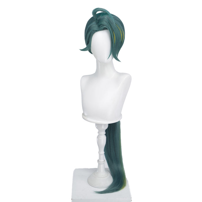 DokiDoki Game Cosplay Trainer Wig Long Straight Green Yellow Highlight Hair