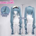 DokiDoki Game Cosplay Wig Long Curly Dusty Blue Hair Detachable Ponytail
