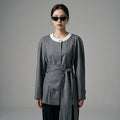 Veste cintrée femme grise avec détails contrastés et ruban - Koreanxwear - Taille S
