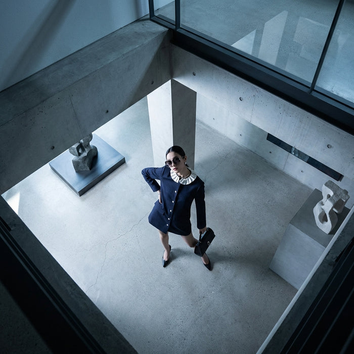 Veste femme col poupée bleu tibétain à rayures - Mode Coréenne
