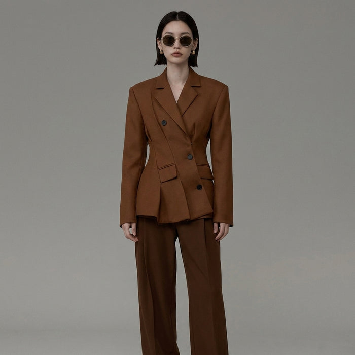 Blazer cintré élégant couleur caramel pour femme - Mode Coréenne - Taille S
