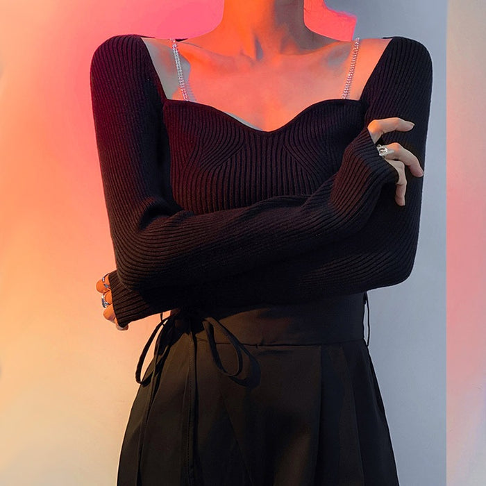 Elegant Long Sleeve Square Neck Top