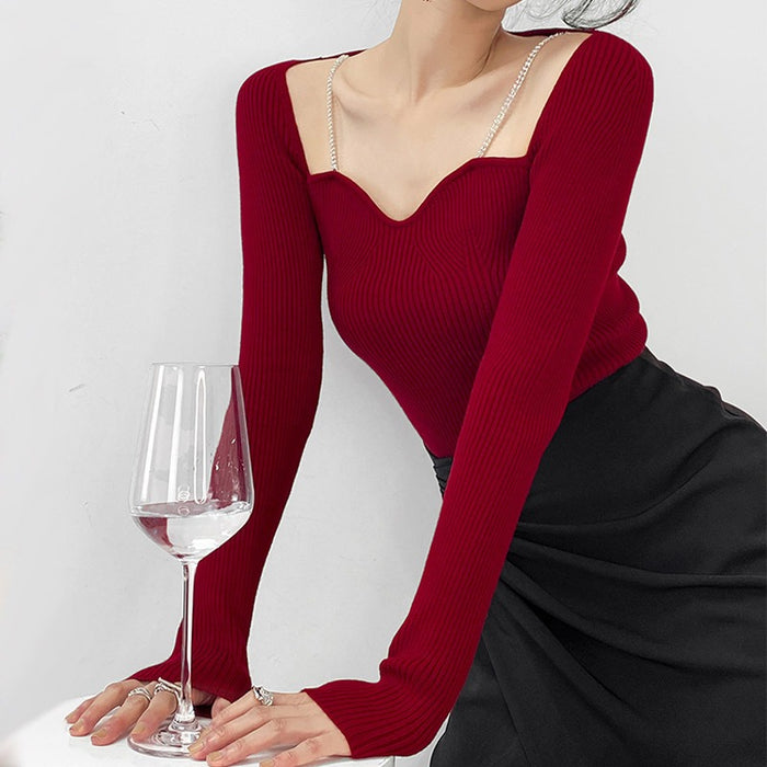 Elegant Long Sleeve Square Neck Top