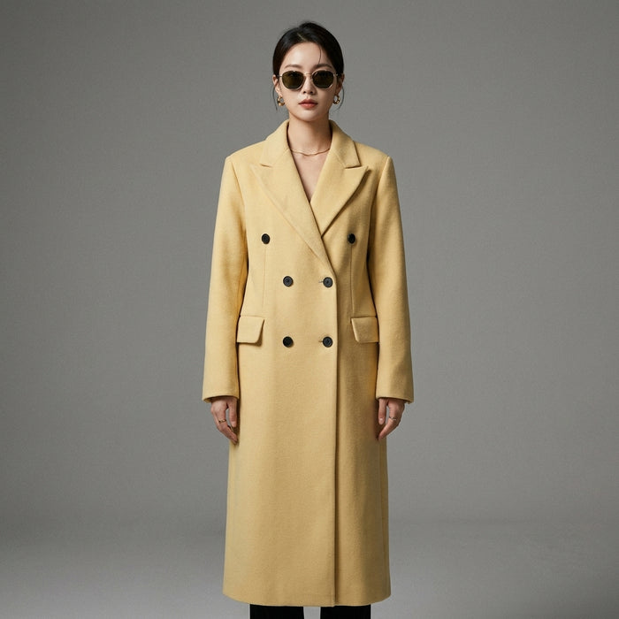 Manteau long en laine élégant pour femme, double boutonnage, style Old Money. Idéal hiver. - Taille S