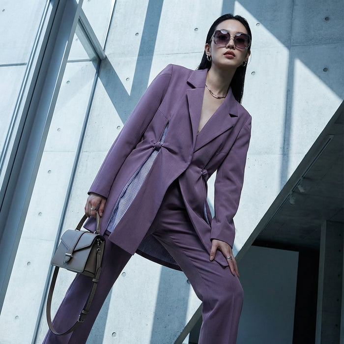Blazer ample élégant couleur violet clair - Koreanxwear