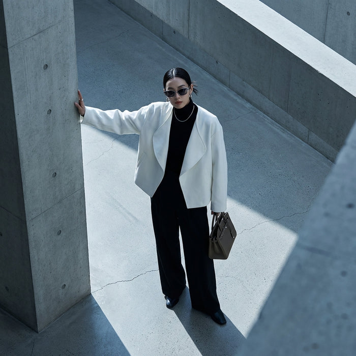 Veste cropped oversize blanche femme - Mode Coréenne Hiver