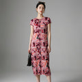 Robe plissée imprimée color block manches courtes - Koreanxwear - Taille One Size