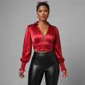 Chemisier col V rouge femme - Mode Coréenne Élégante Koreanxwear - Taille S