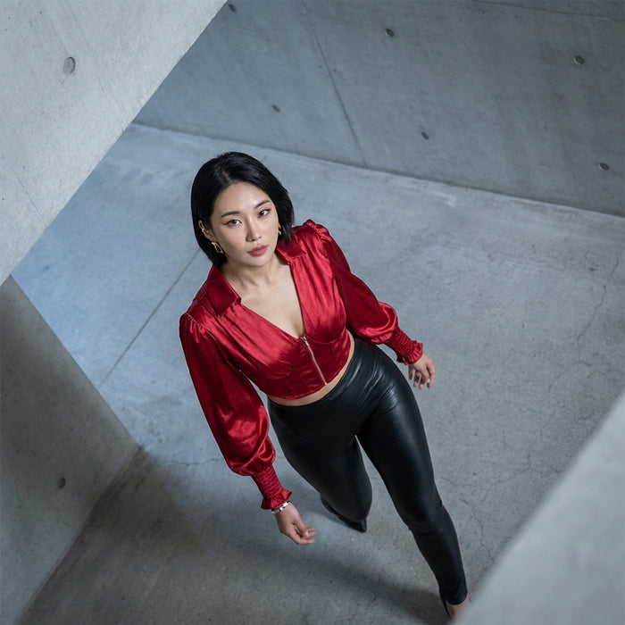 Chemisier col V rouge femme - Mode Coréenne Élégante Koreanxwear