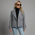 Manteau court en laine gris à double boutonnage, style K-fashion femme - Taille S