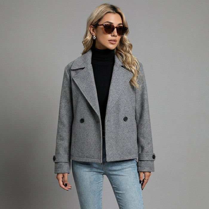 Manteau court en laine gris à double boutonnage, style K-fashion femme - Taille S