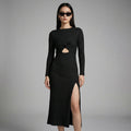Robe longue en maille fendue, élégante pour femme - Koreanxwear - Taille S