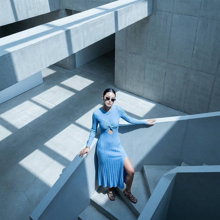 Robe longue en maille fendue, élégante pour femme - Koreanxwear