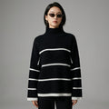 Pull rayé noir et blanc col roulé pour femme - Koreanxwear - Taille S