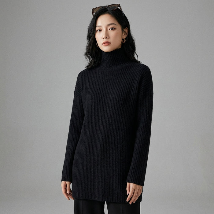 Pull col montant femme, couleur unie, style élégant K-fashion - Taille One Size