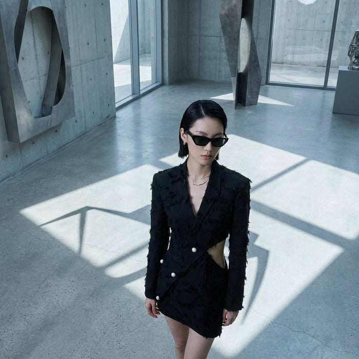 Blazer court noir col V pour femme - Mode K-fashion élégante