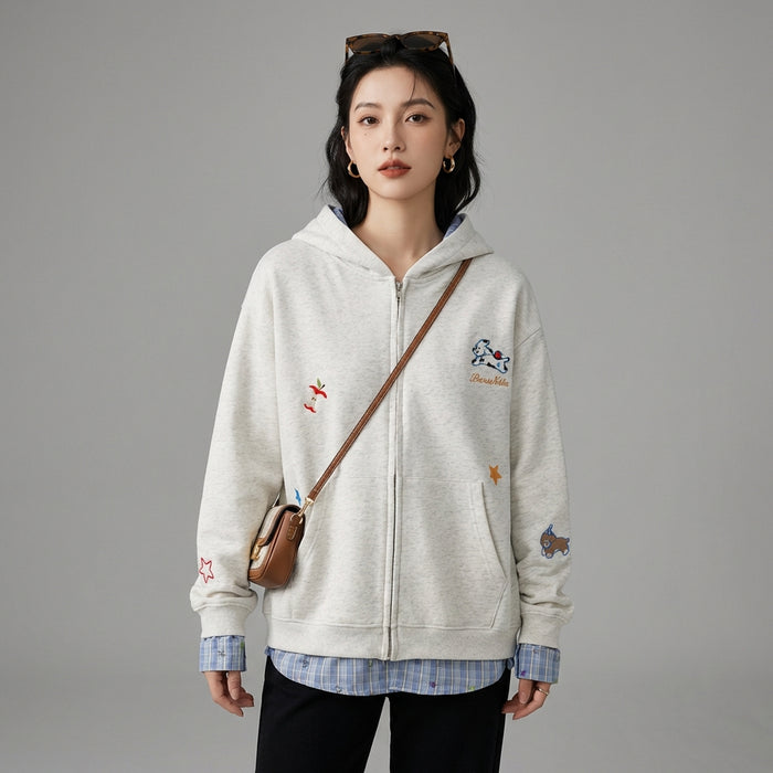 Sweat à capuche unisexe avec broderie chien et design bicolore - K-fashion - Taille S