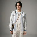 Cardigan en maille brodée blanc, style K-fashion décontracté. Confortable et tendance pour femme. - Taille S