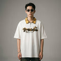 T-shirt Polo oversize unisexe brodé blocs de couleurs - Koreanxwear - Taille M