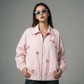 Veste zippée brodée rose, style streetwear K-fashion femme - Koreanxwear - Taille S