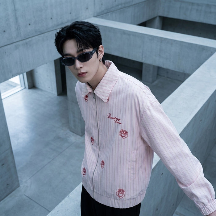 Veste zippée brodée rose, style streetwear K-fashion femme - Koreanxwear