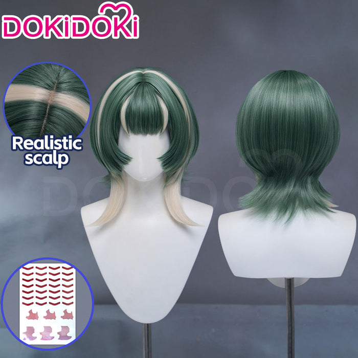 【EU Local Shipping】DokiDoki Anime GACHIAKUTA Cosplay Guita Wig / Tattoo Short Green Silver Highlight Hair
