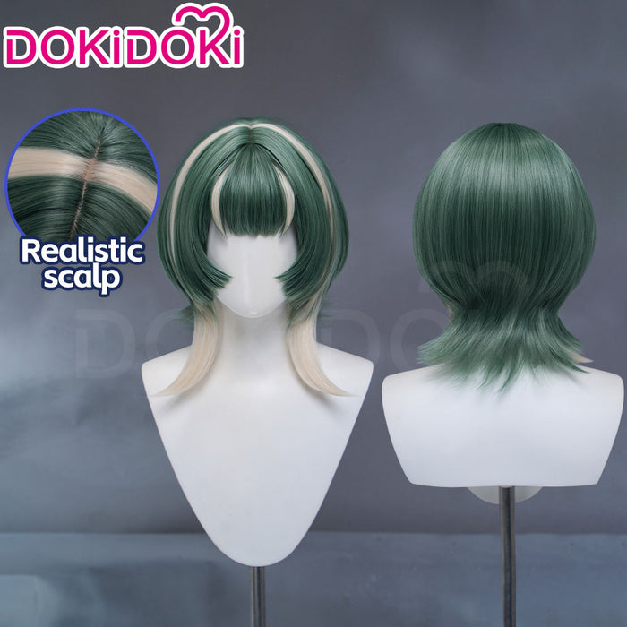 【EU Local Shipping】DokiDoki Anime GACHIAKUTA Cosplay Guita Wig / Tattoo Short Green Silver Highlight Hair
