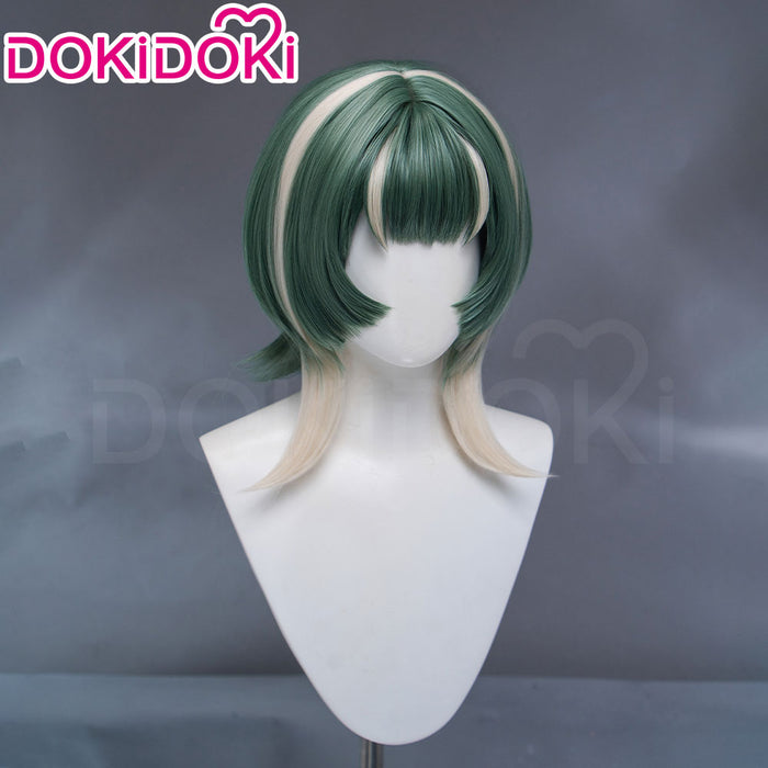 【EU Local Shipping】DokiDoki Anime GACHIAKUTA Cosplay Guita Wig / Tattoo Short Green Silver Highlight Hair