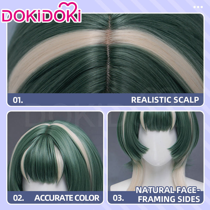【EU Local Shipping】DokiDoki Anime GACHIAKUTA Cosplay Guita Wig / Tattoo Short Green Silver Highlight Hair