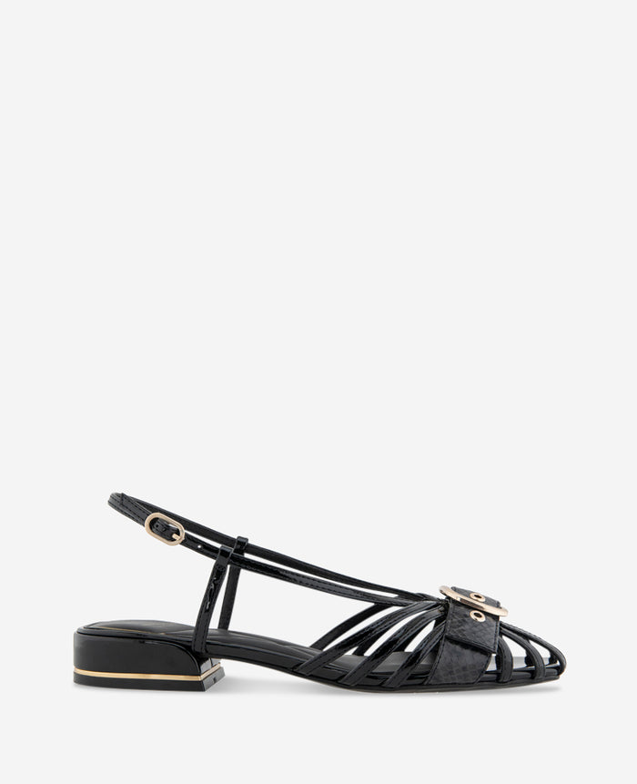 Farrah Patent Caged In Buckle Sandal