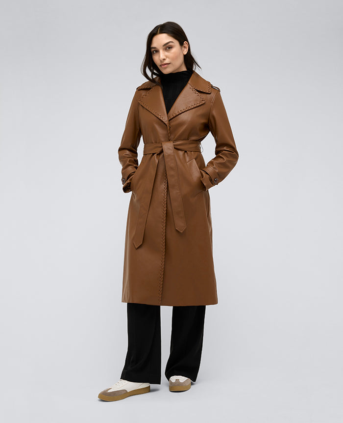 Faux Leather Belted Trench