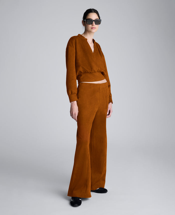 Faux Suede Pull On Wide Leg Pant