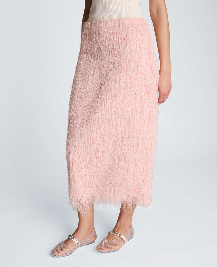 Feather Pull On Midi Skirt with Slit