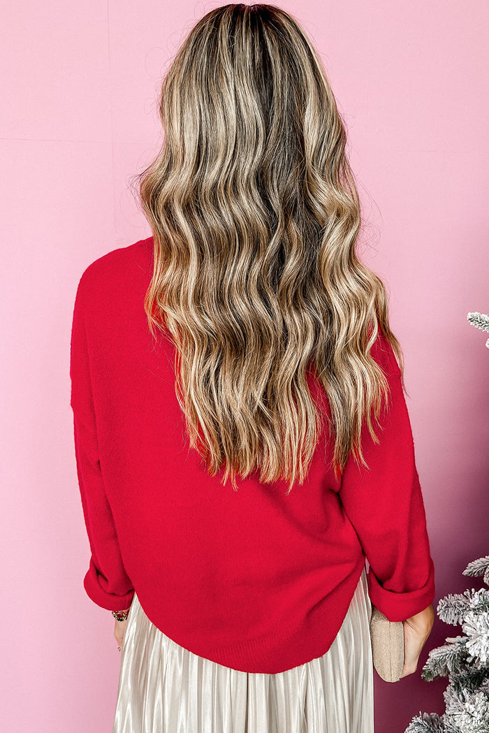 Fiery Red Tinsel Merry Letter Drop Shoulder Baggy Sweater — image 08