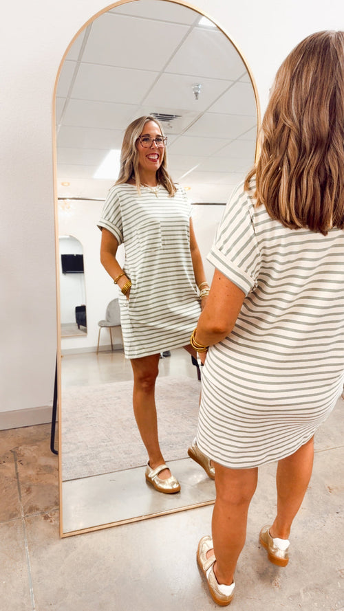 - FINAL SALE - The Coastal Club T-Shirt Dress-Sage