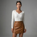 Pull blanc col montant en maille fine pour femme - Koreanxwear - Taille S
